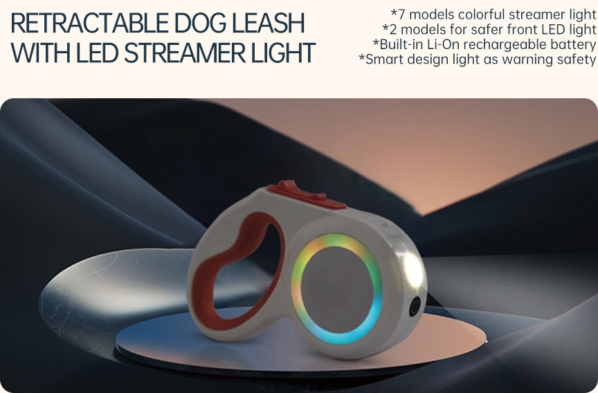 RETRACTABLE DOG LEASH  WITH LED STREAMER LIGHT
